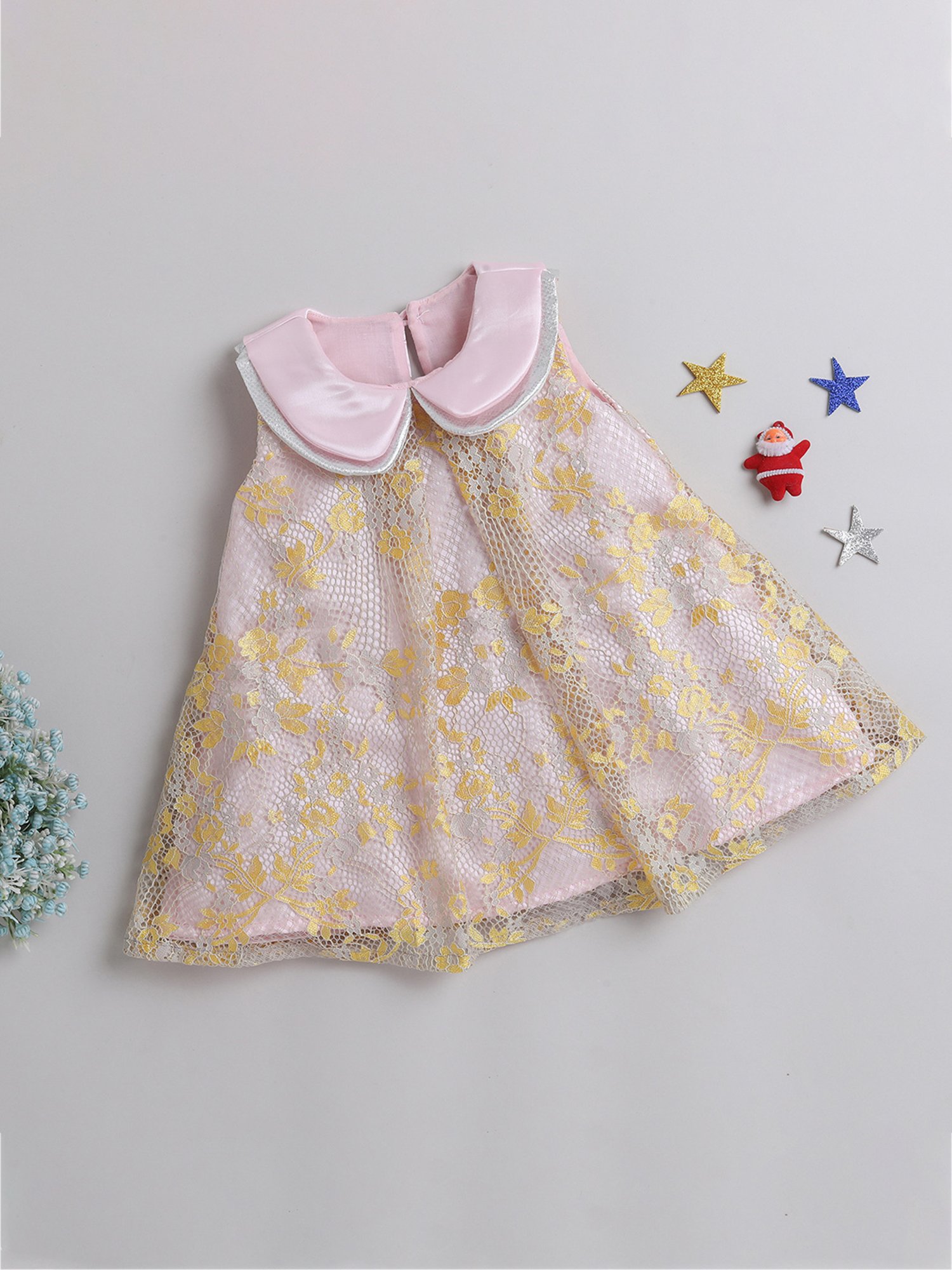 Many Frocks Kids Pink Self Design Dress