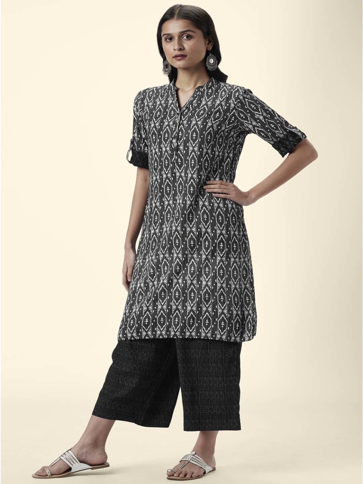 Rangmanch by Pantaloons Black Printed Kurta Palazzo Set