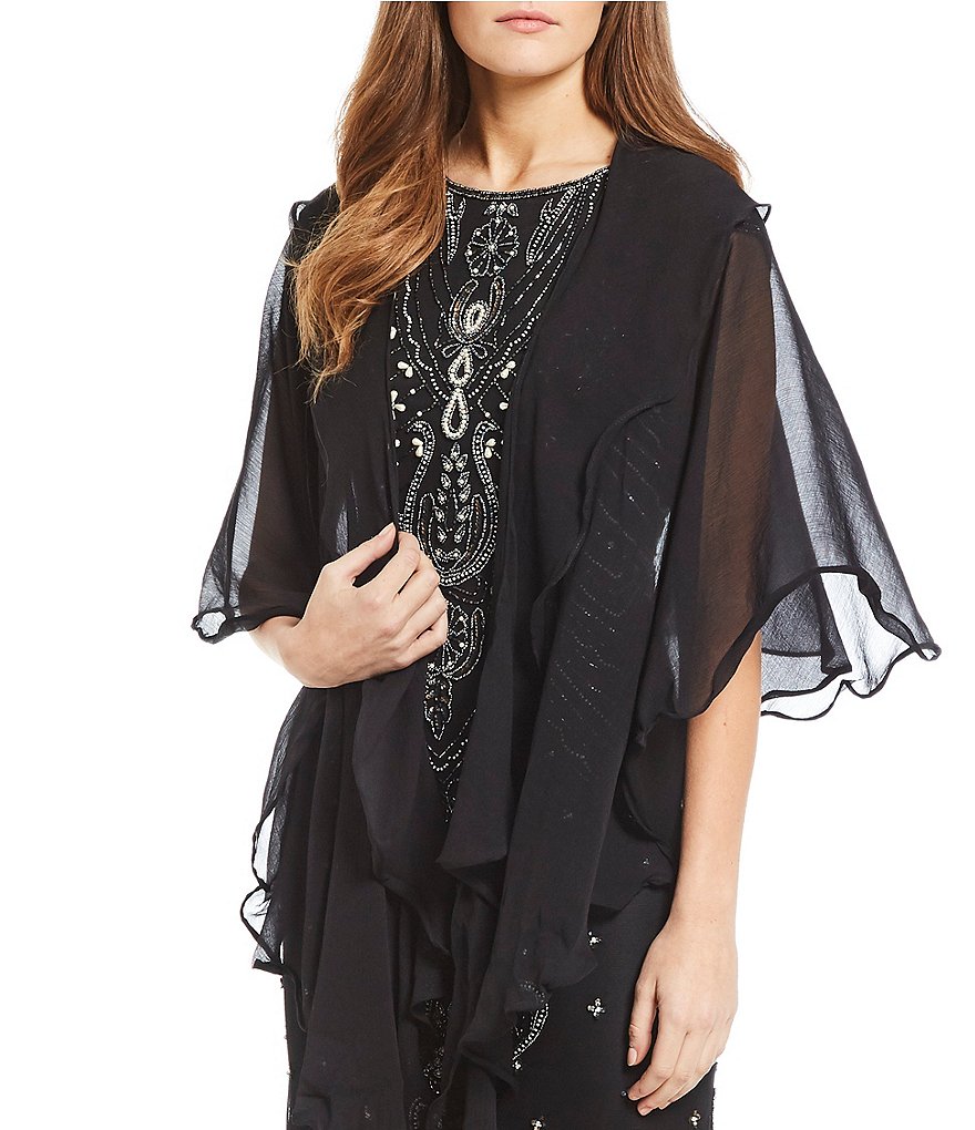 Cejon Metallic Crocheted Fringe Metallic Evening Wrap