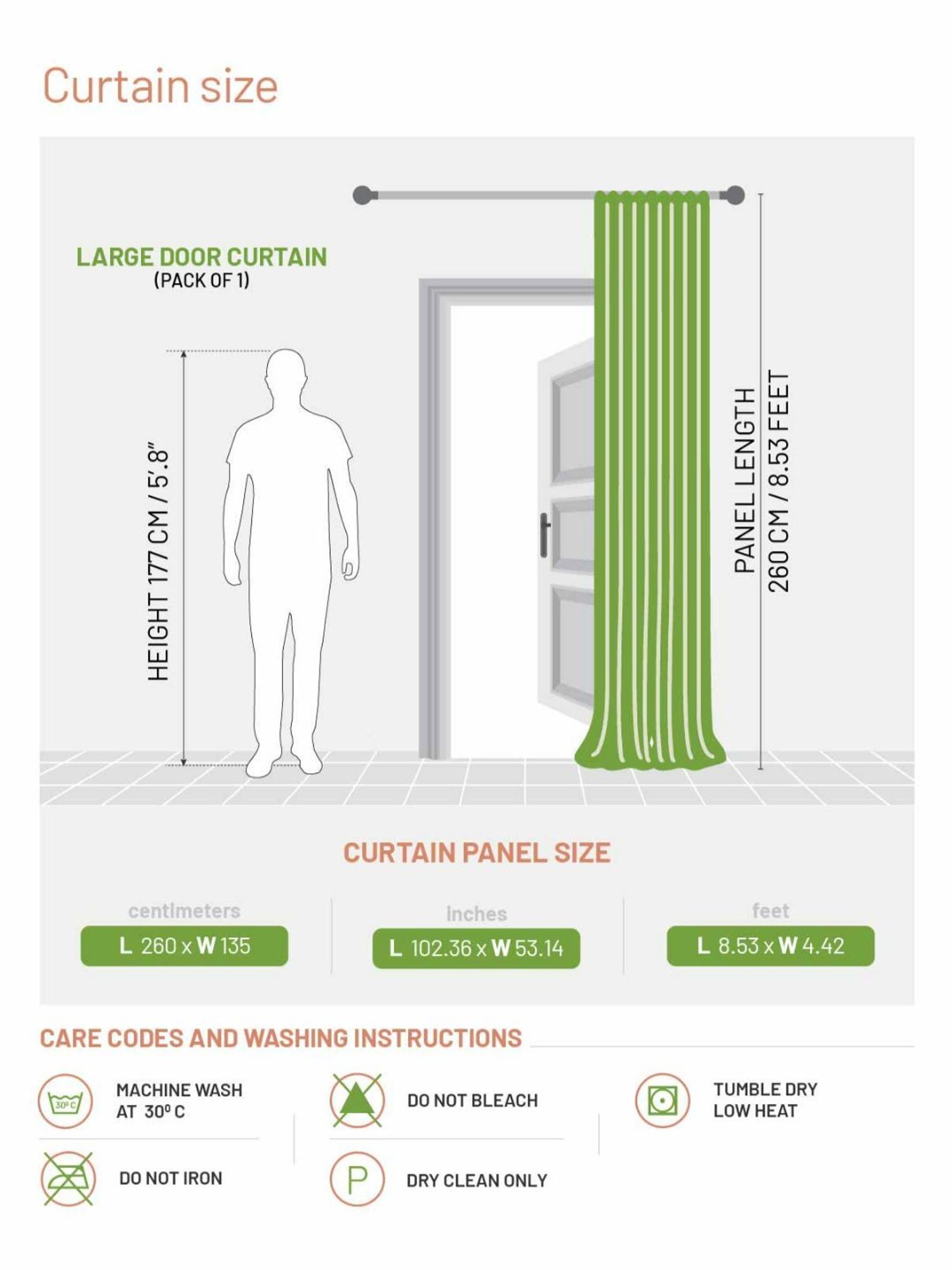 DDECOR Live Beautiful Orange Polyester 9 ft Long Door Curtain