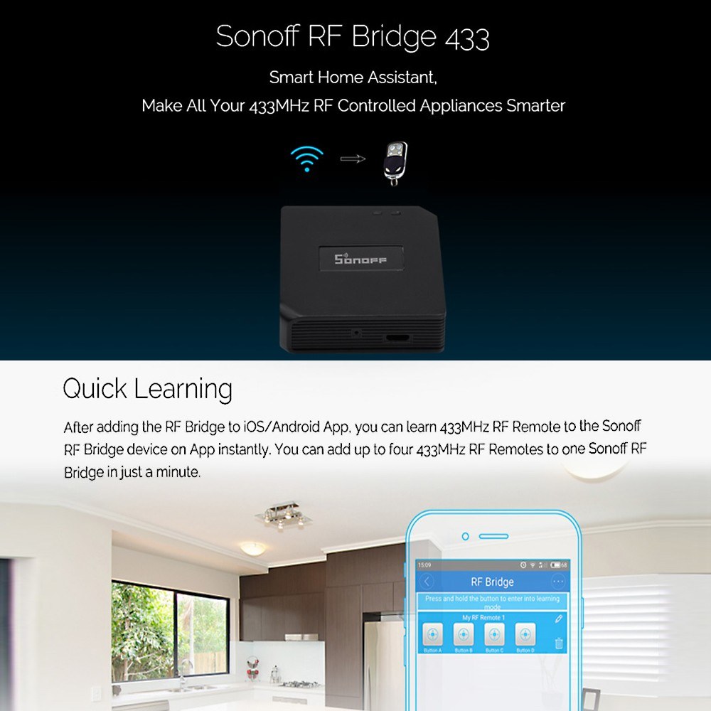 Sonoff RF Bridge 433MHZ Wifi Wireless Intelligent Wi-Fi Remote RF Controller Automation Module Switch For Smart Home Security Alexa Google Home