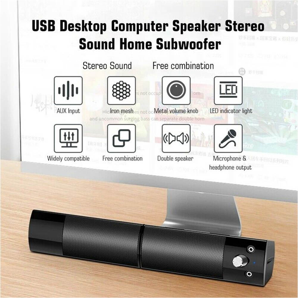 USB Desktop Computer Bluetooth Speaker Stereo Sound Home Subwoofer Mini Speaker with 3.5mm Audio Jack Detachable Speaker