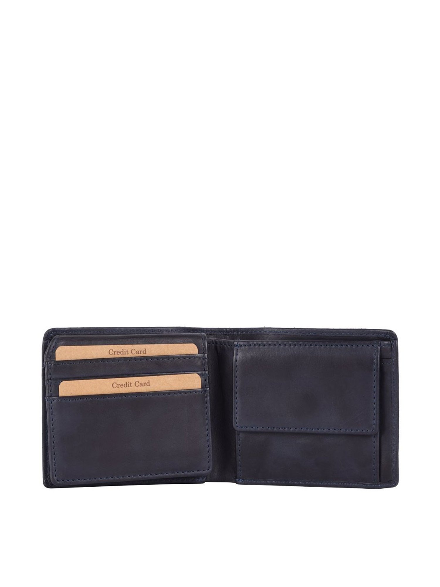 KOMPANERO Theo Blue Leather Textured Bi-Fold Wallet