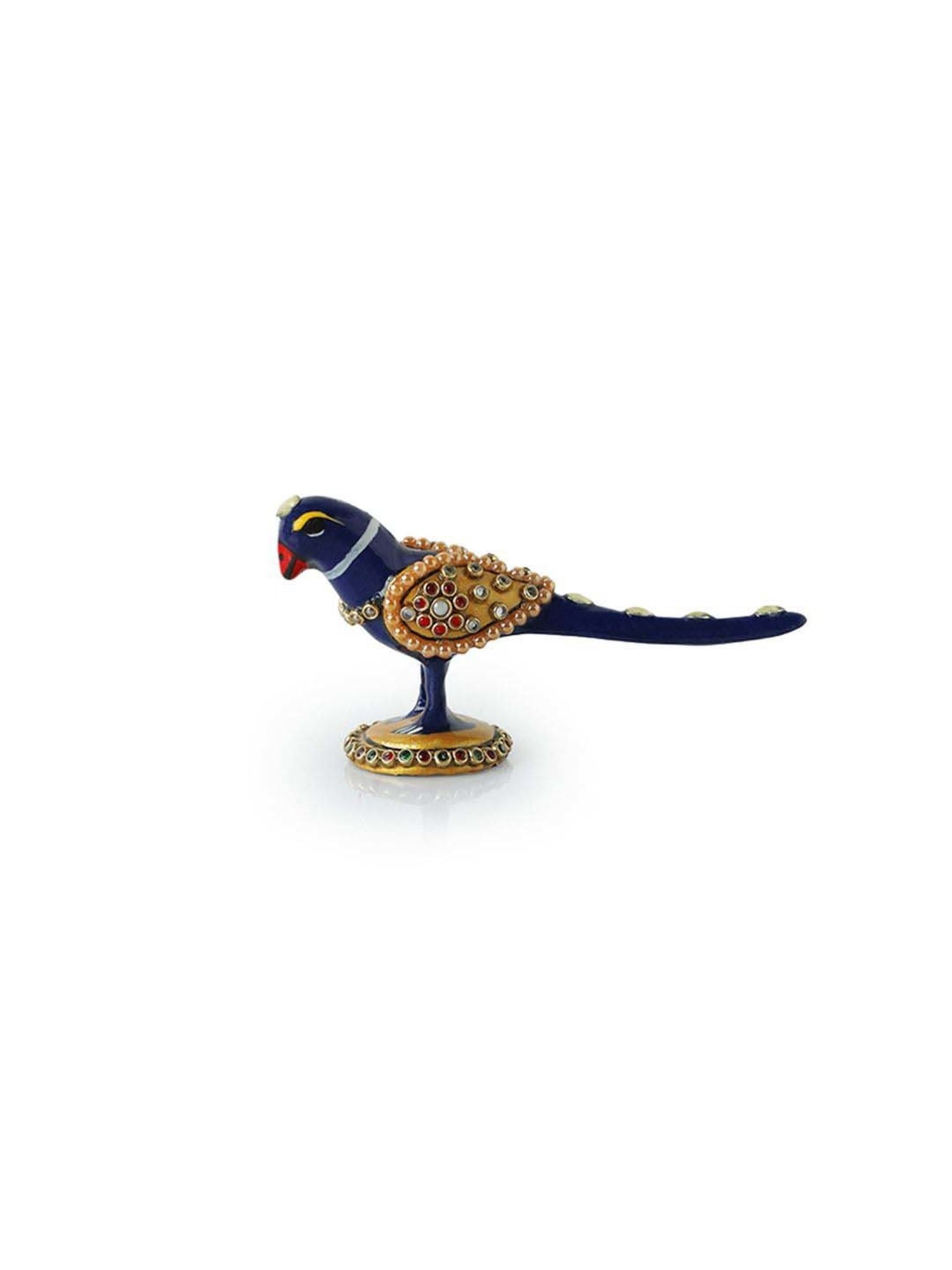ExclusiveLane Royal Blue & Golden Metal Meenakari Singing Parrot Decorative Showpiece Figurine