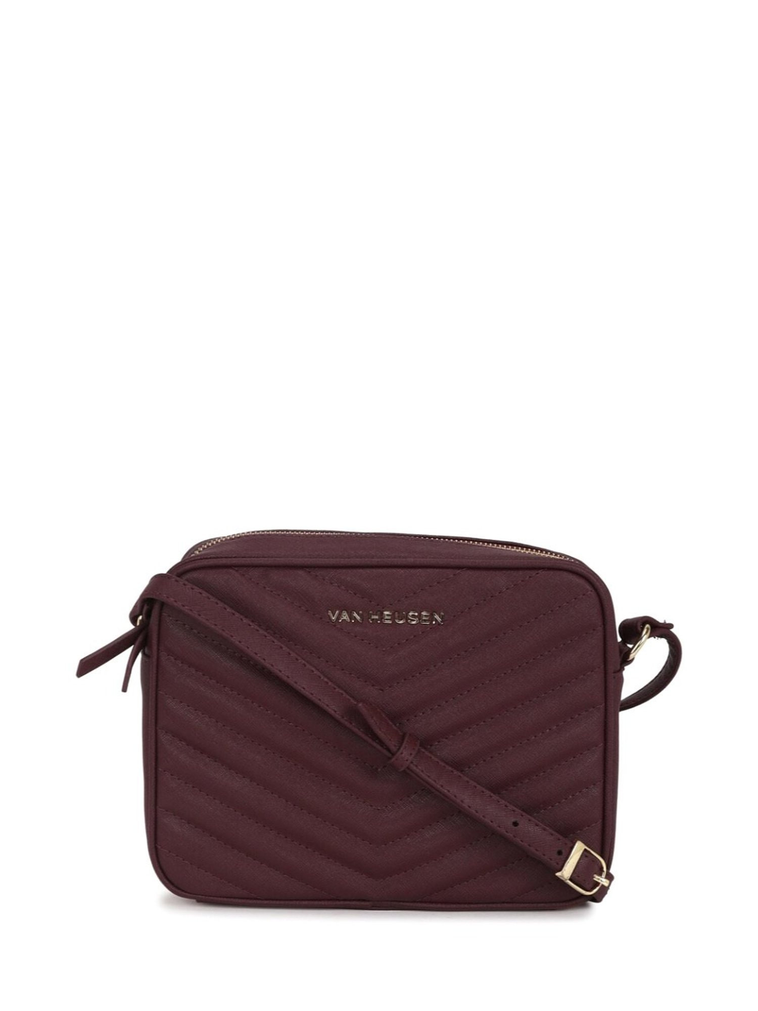 Van Heusen Wine Quilted Leather Cross Body Bag