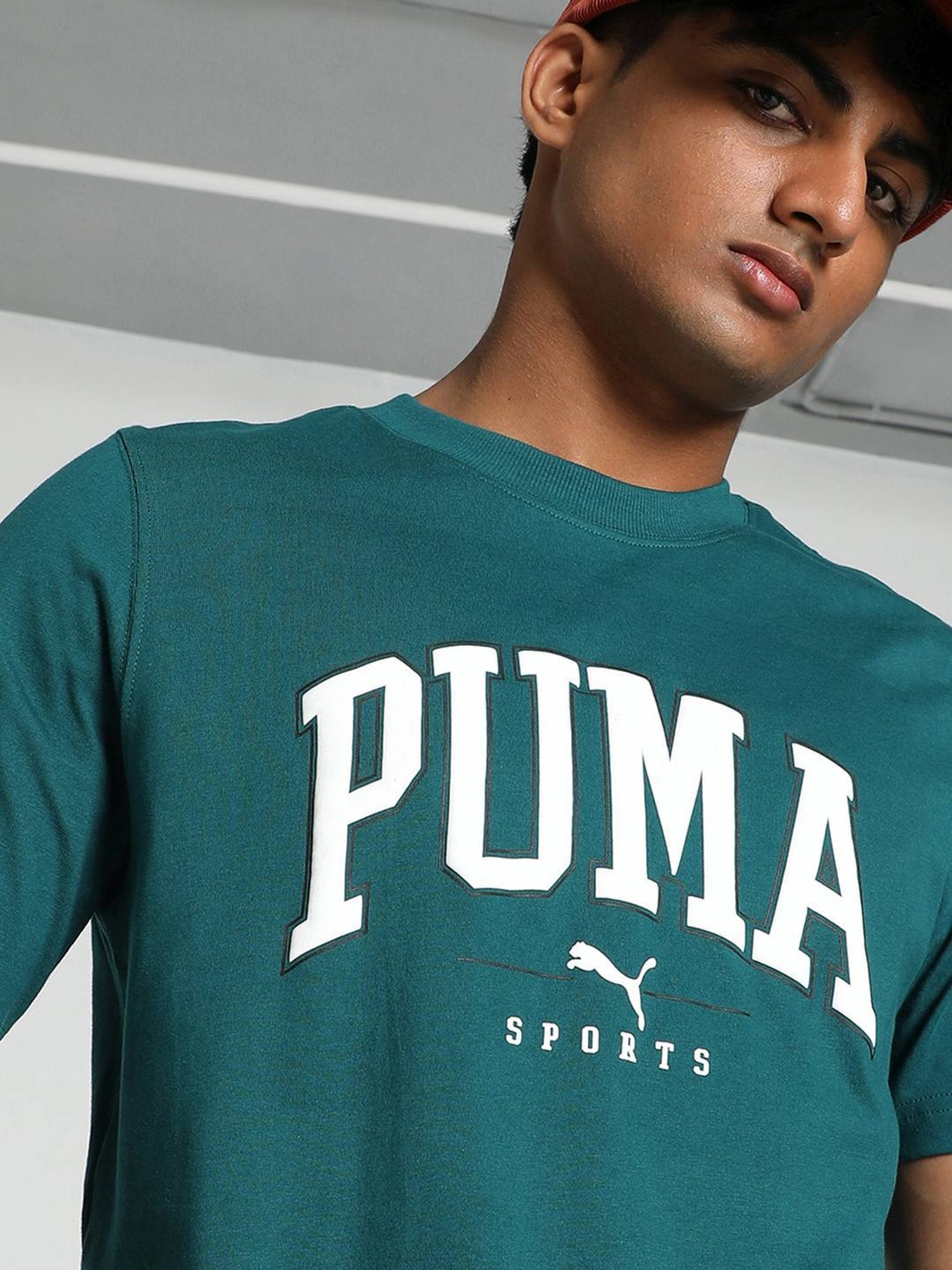 Puma Green Cotton Regular Fit Printed T-Shirt
