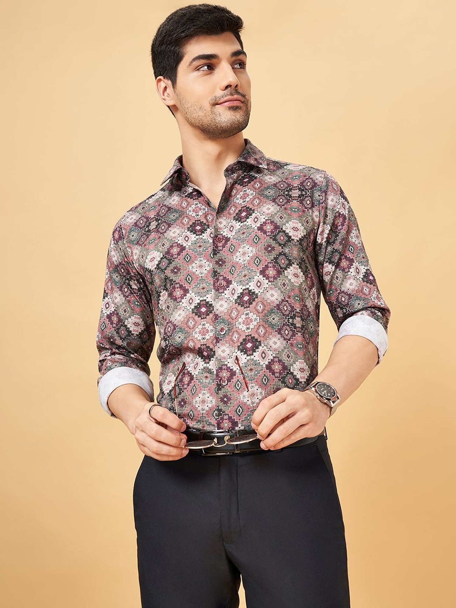 Peregrine By Pantaloons Purple Slim Fit Printed Shirt
