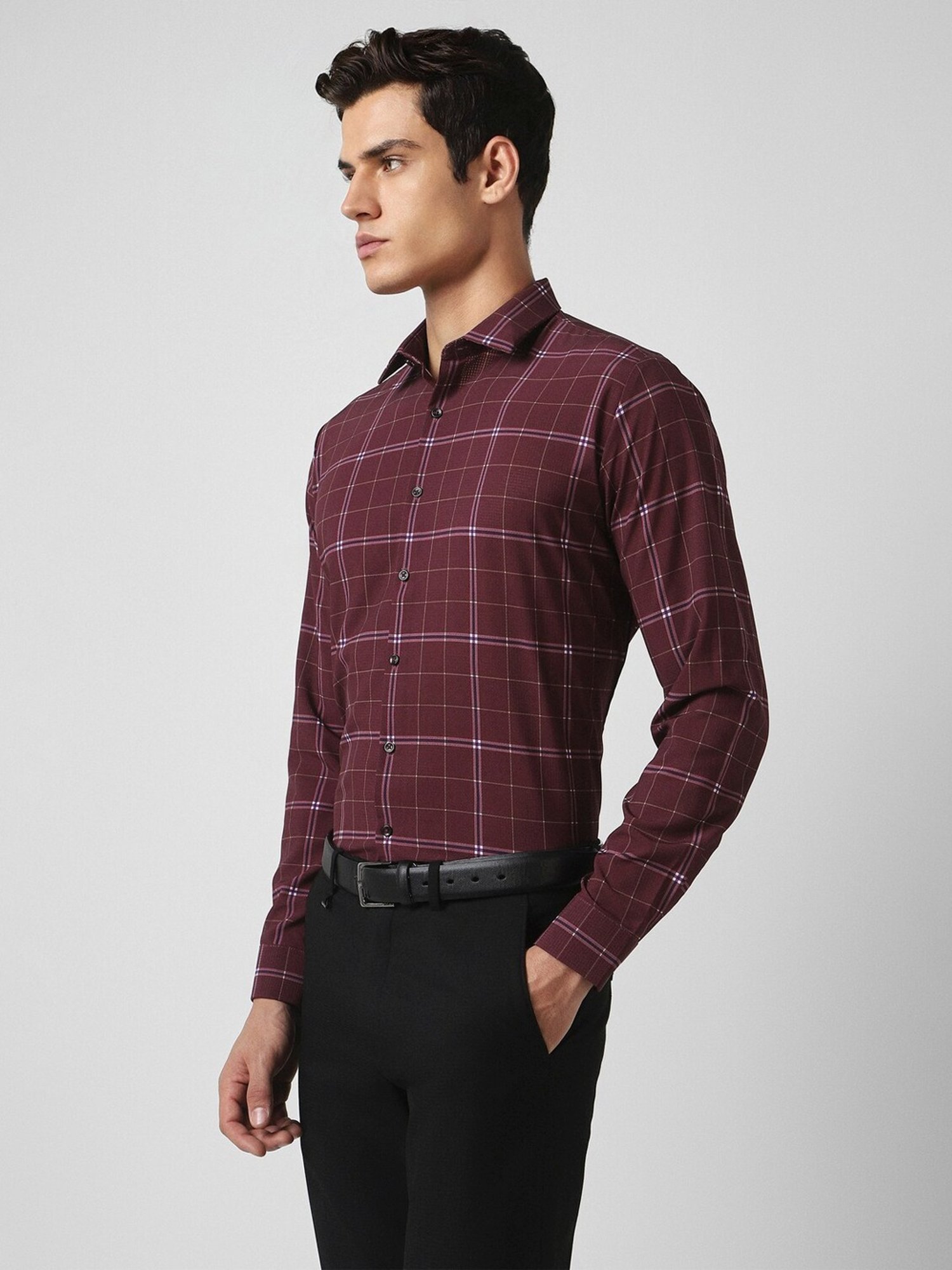 Van Heusen Maroon Slim Fit Checks Shirt