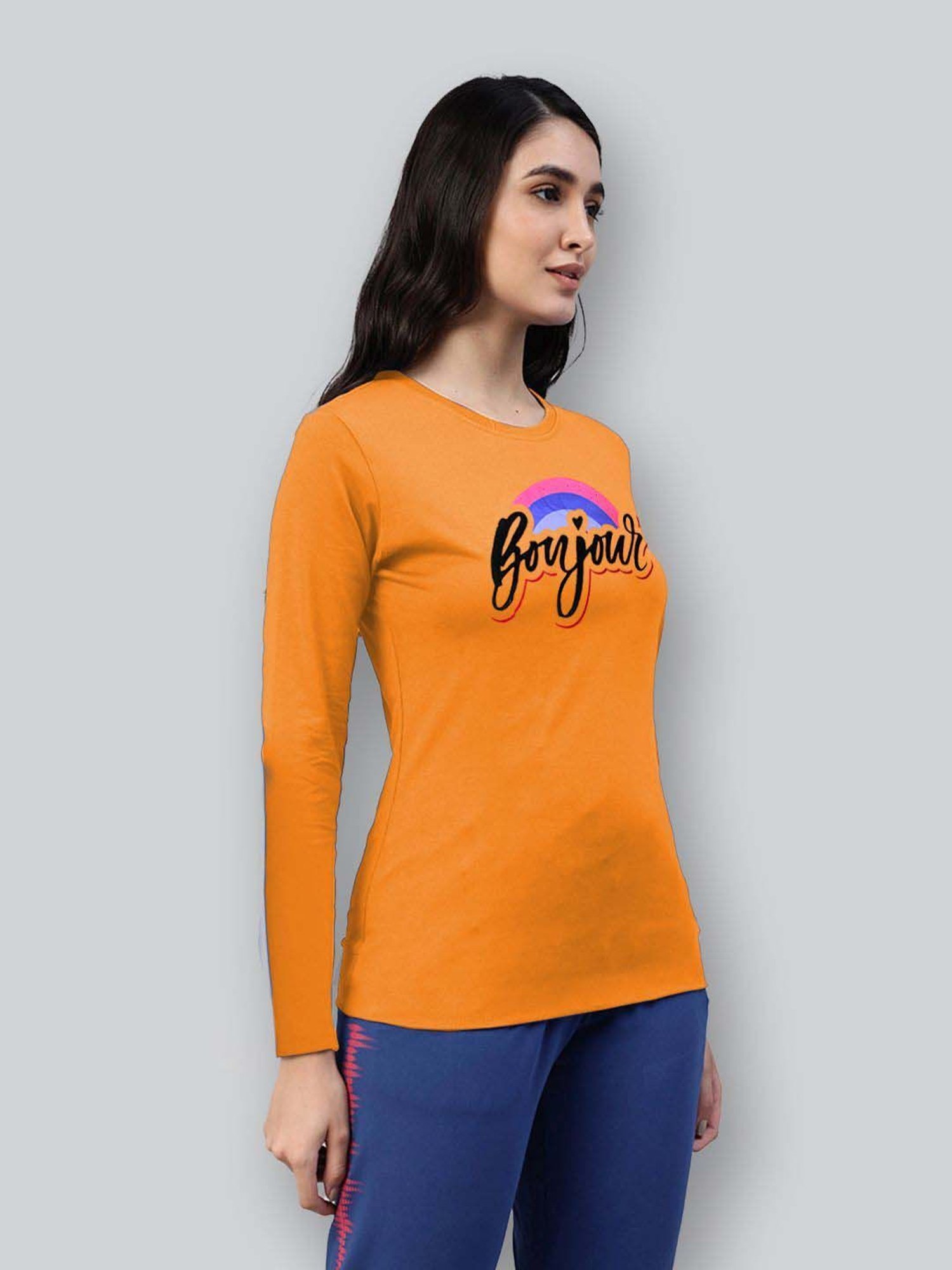 Lyra Mustard Cotton Printed T-Shirt