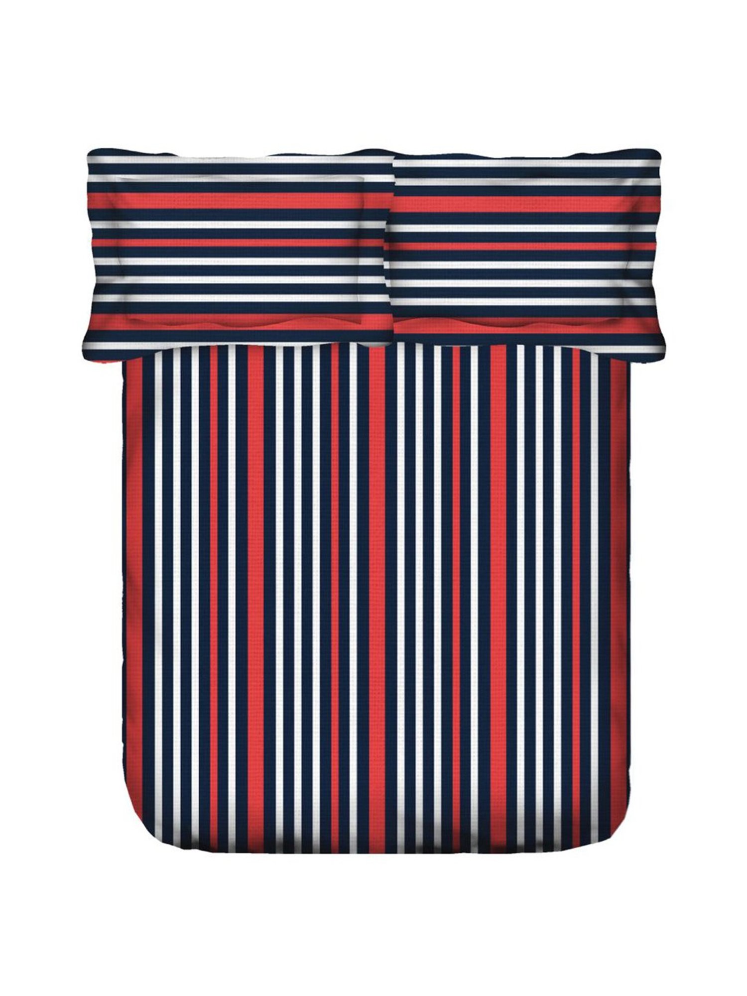 Swayam Stripes Red & Navy 180 TC Cotton King Bedsheet with 2 Pillow Covers
