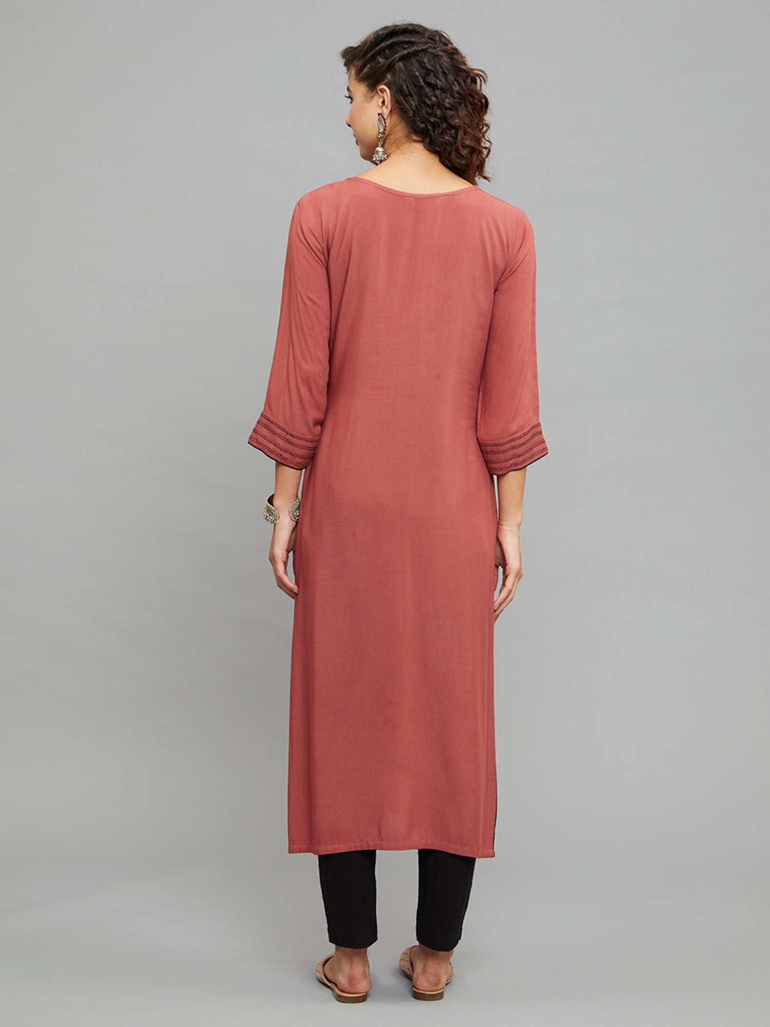 paislei Light Brown Embroidered A Line Kurta