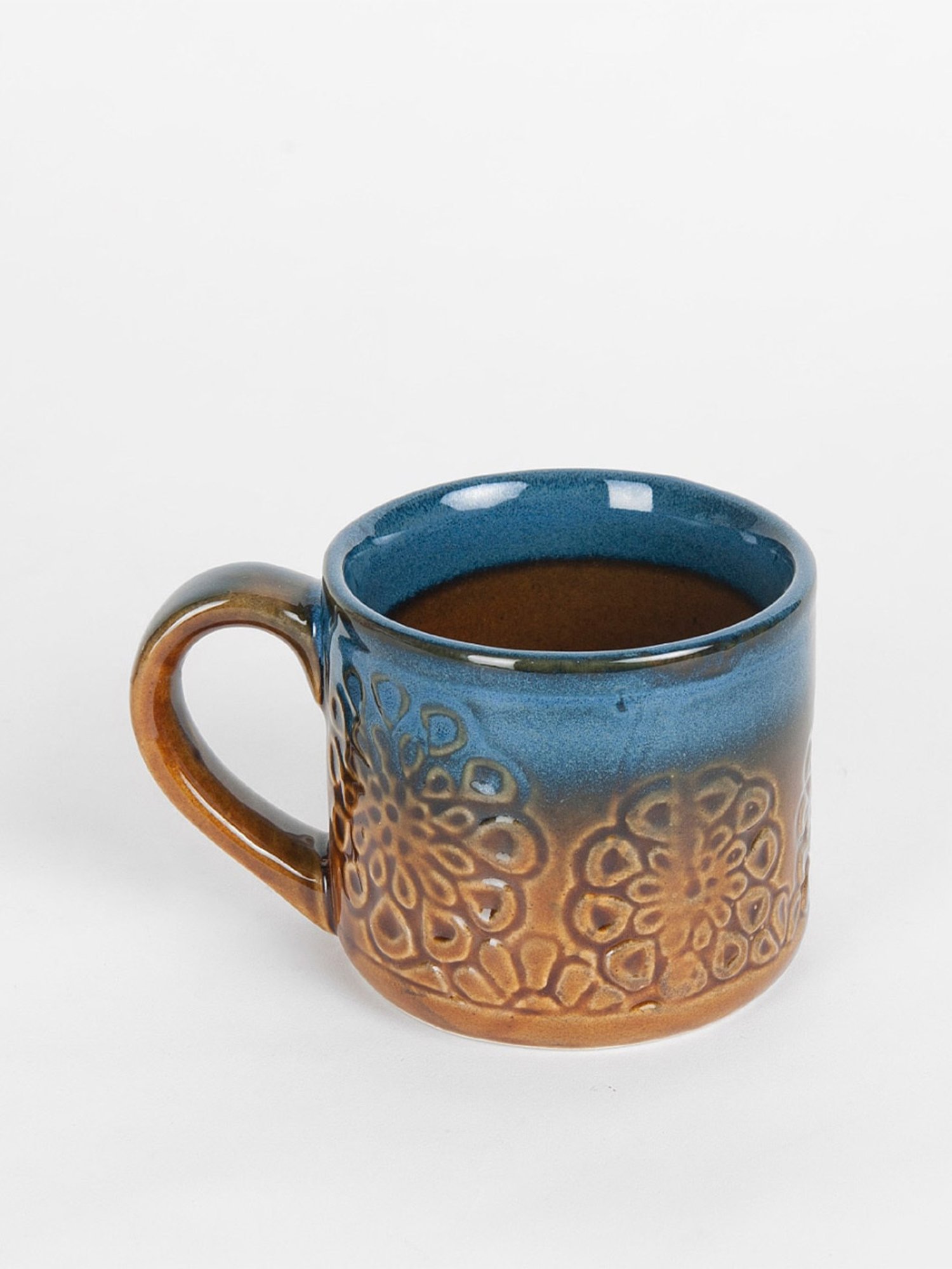 Fabindia Home Amber Embossed Brown & Dark Blue Ceramic Mug (270 ml)