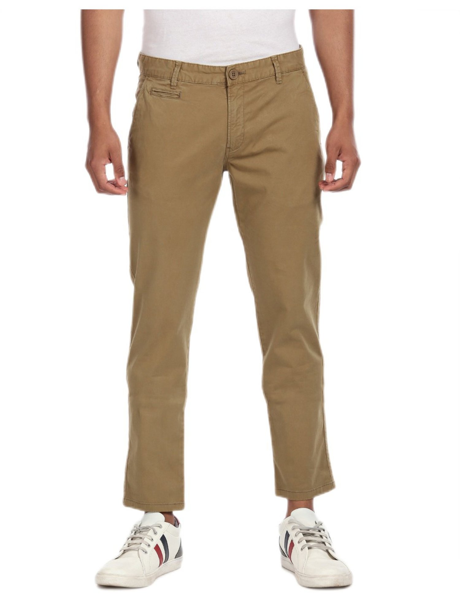 Aeropostale Khaki Flat Front Solid Casual Trousers