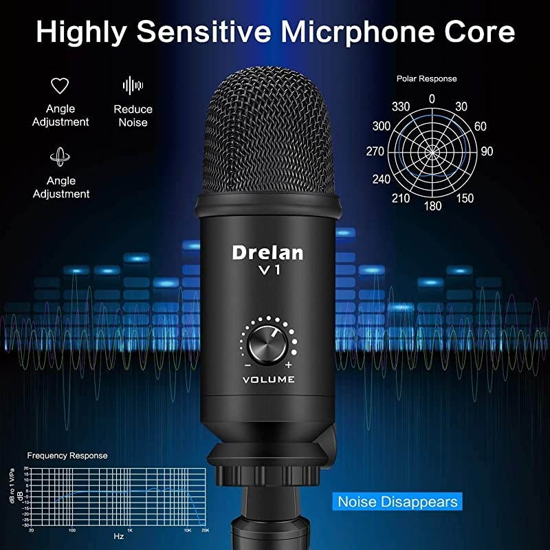 Microphone, Condenser Desktop Computer Mic 192KHZ/24BIT Plug & Play with Professional Sound Chipset, for PC Voice Recording,Podcasting,Skype,YouTube,Games,Google Voice Search