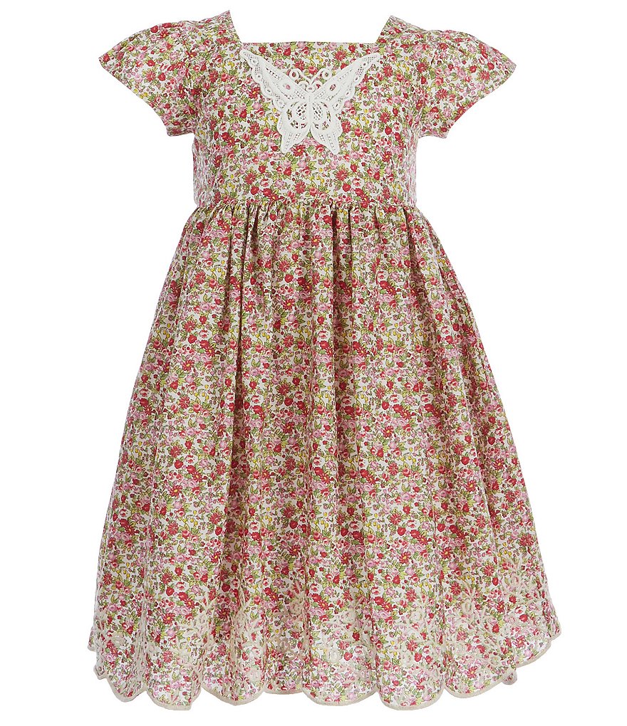 Laura Ashley Little Girls 2T-6X Cap Sleeve Floral Butterfly Babydoll Dress