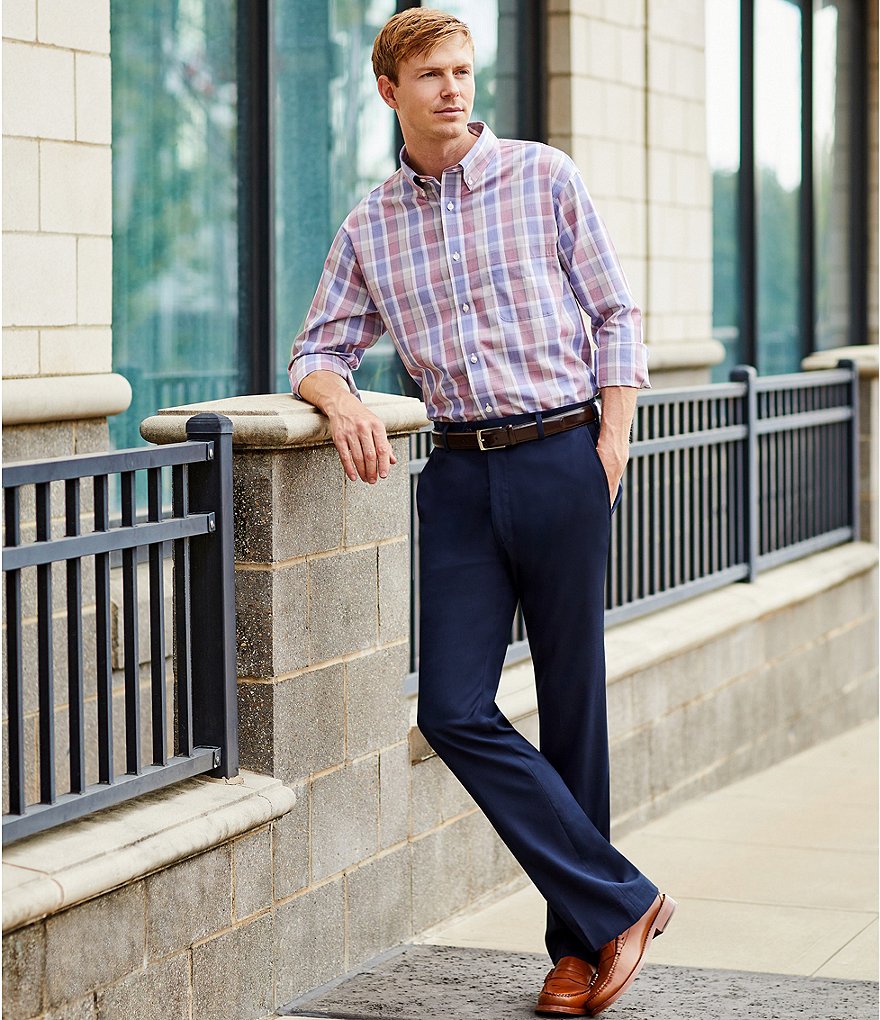 Cutter & Buck Versatech Pinstriped Long-Sleeve Dress Shirt