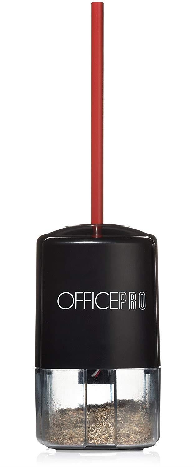 OfficePro Electric Pencil Sharpener - For School and Classroom, Helical Steel Blade Sharpens All Pencils Including Color, Auto-Stop Feature, Ultra-Portable - Batteries Included (Pencil Sharpener)