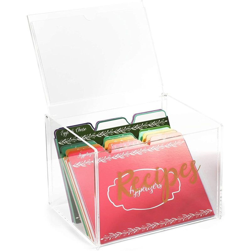 Juvale Acrylic Recipe Box with 60 Cards and 24 Dividers (85 Pieces) 6.5 x 5.5 x 4.8 in