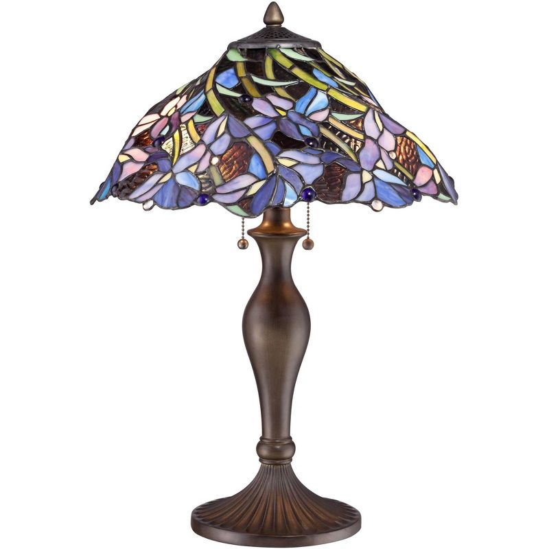 Robert Louis Tiffany Traditional Table Lamp Vintage Bronze Metal Floral Swirl Stained Art Glass for Living Room Family Bedroom