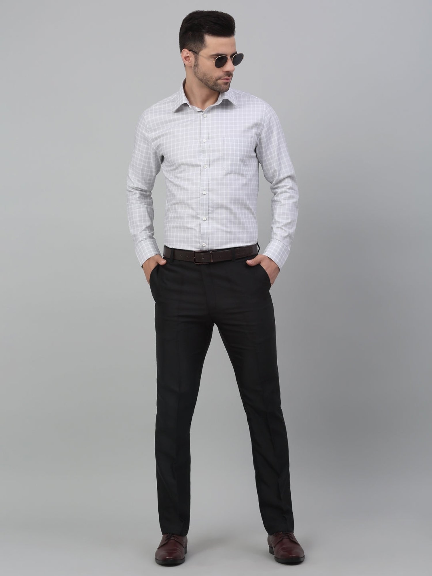 Louis Stitch Grey Cotton Regular Fit Checks Shirt