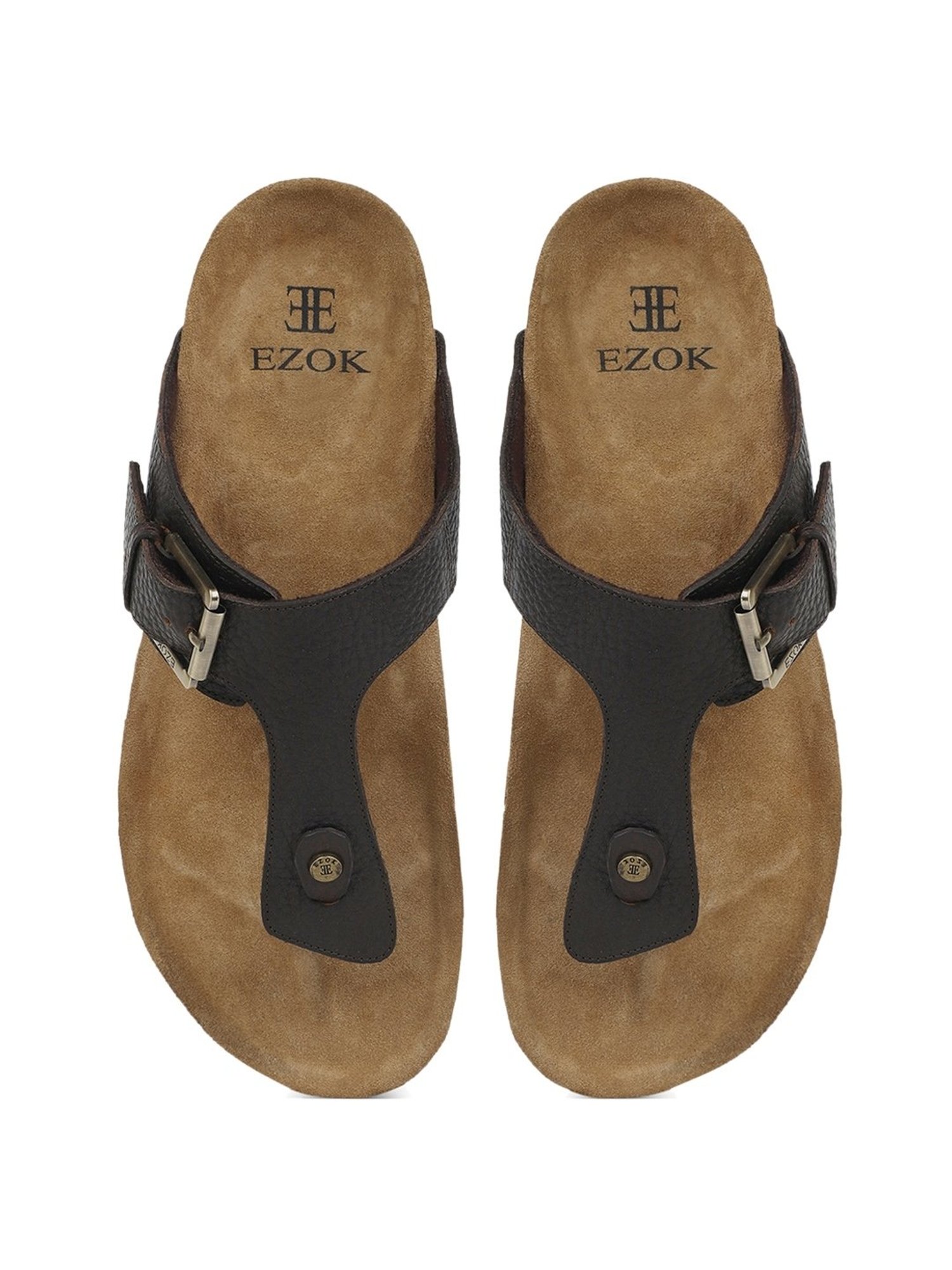 EZOK Men's Brown T-Strap Sandals