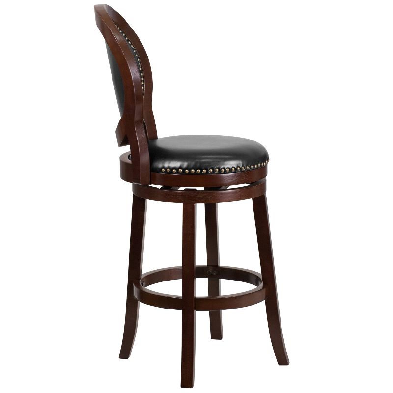 Emma and Oliver 30"H Cappuccino Wood Oval Back Barstool with Black Swivel Seat