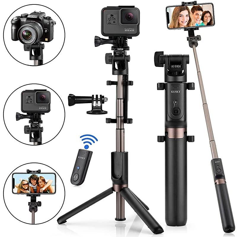 Stick Bluetooth, 4-in-1 Extendable Stick Tripod with Wireless Remote Shutter for iPhone12 11/Pro Max/XS/Max/XR/X/8/8P/7/7P/6S, Galaxy S10/S9/S9 Plus/S8/S7/ S6/S5/Note 8, Huawei and More