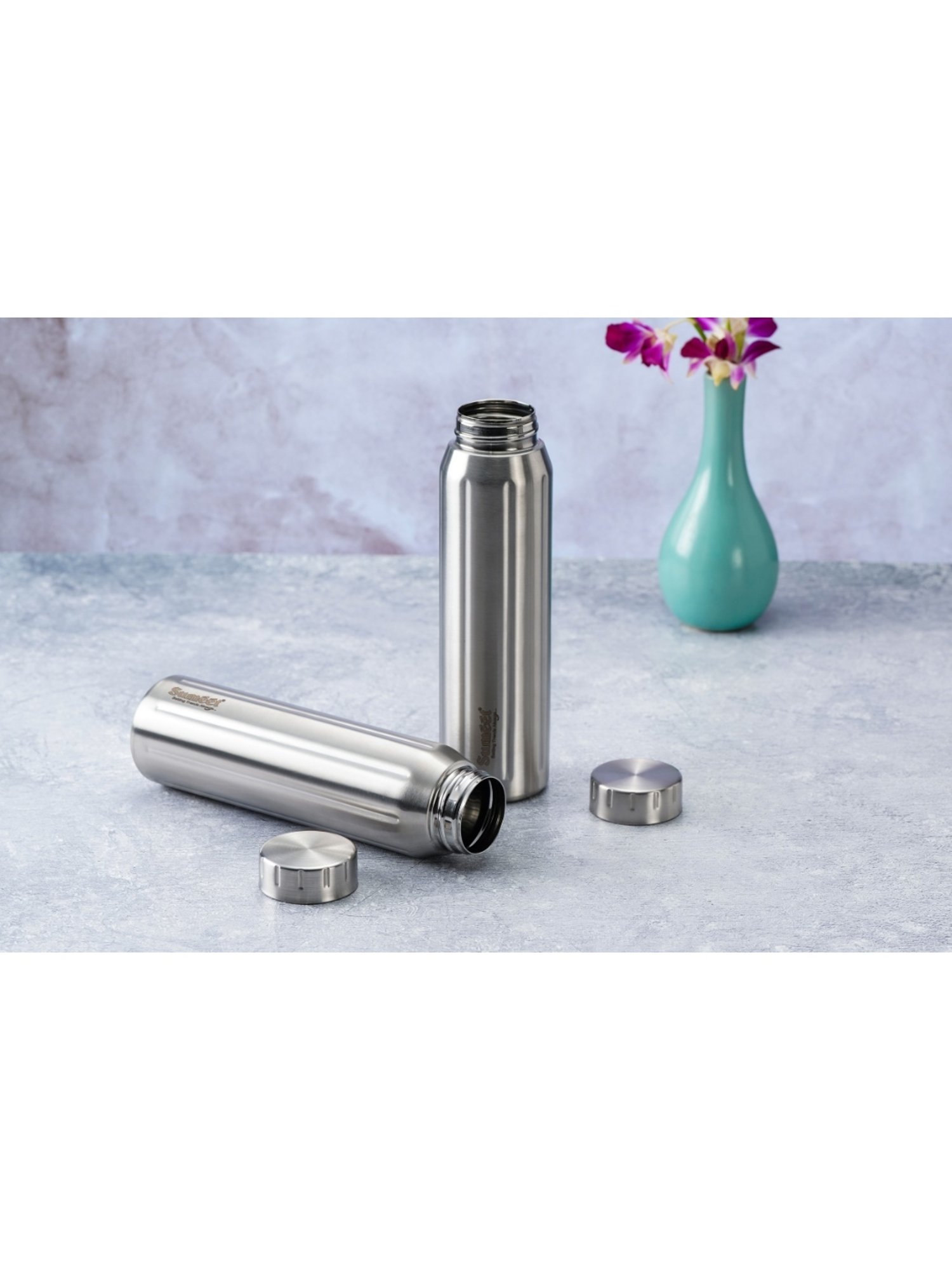 Sumeet Spark-Aqua Stainless Steel Leak Proof  Water Bottle  |900ml |Pack of 2| Silver