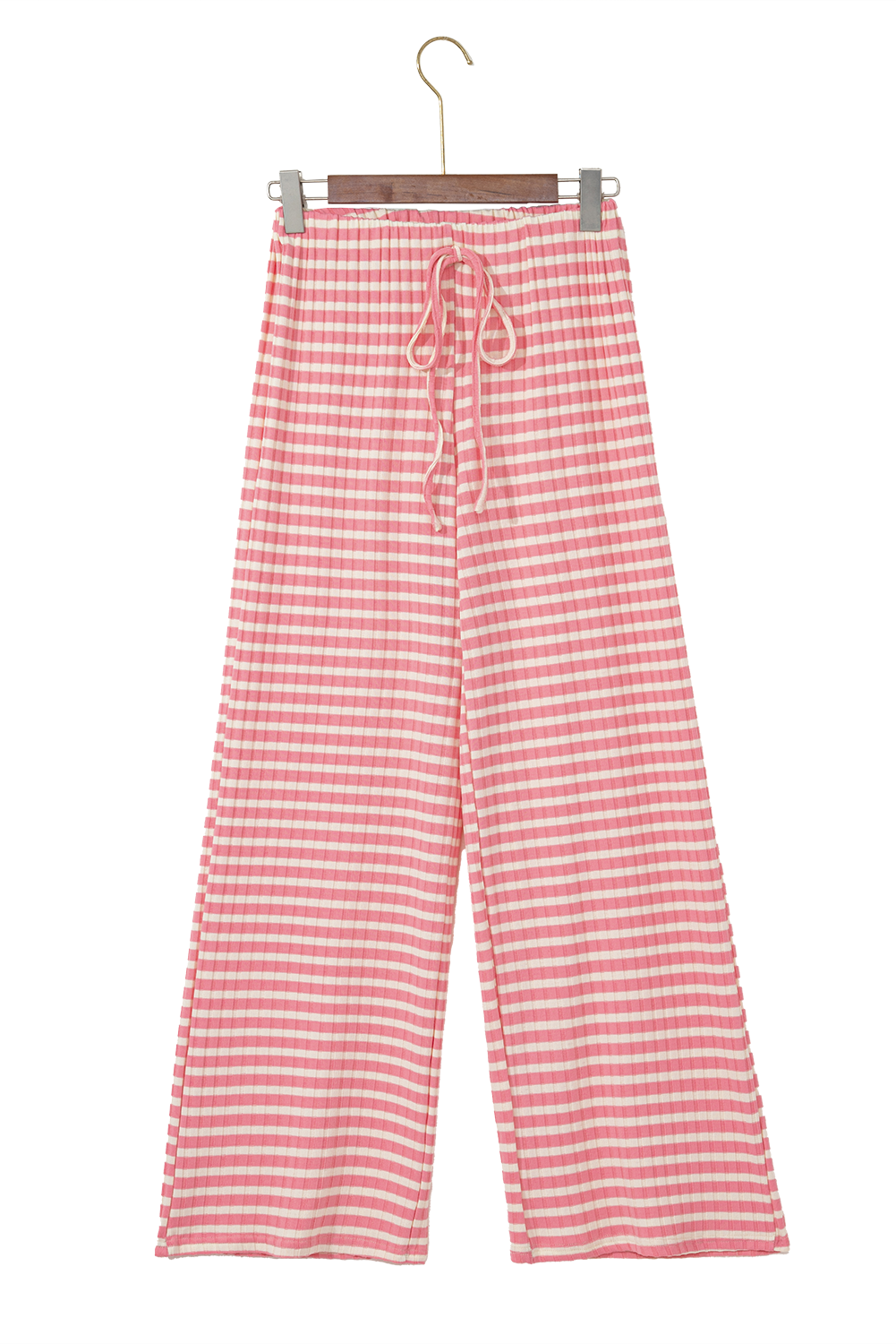 Pink Stripe Colorblock Print Cotton Drawstring Pants
