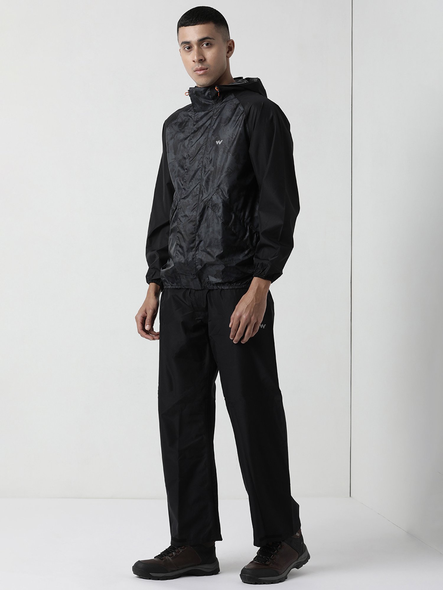 Wildcraft Jet Black Camo Print Hooded Raincoat Set