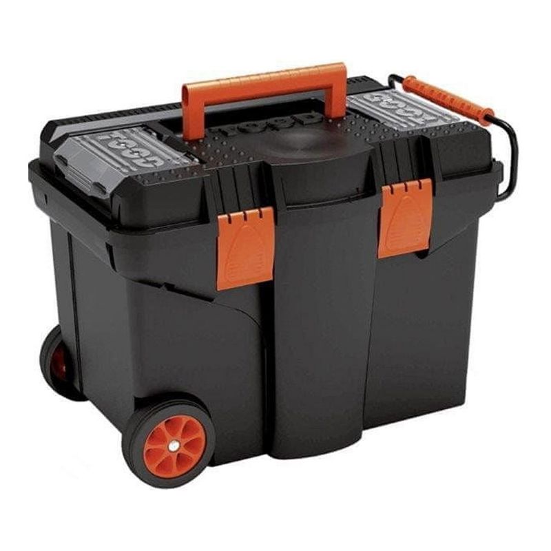 TOOD Portable Rolling 24-Inch Workshop Tool Box Organizer Storage Bin with Adjustable Handle, Top Latches, and Removable Organization Trays