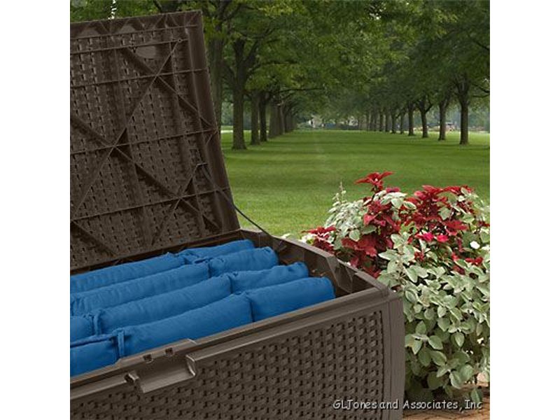 Suncast 33 Gal Hideaway Outdoor Trash Can and 73 Gal Waterproof Outdoor Deck Box