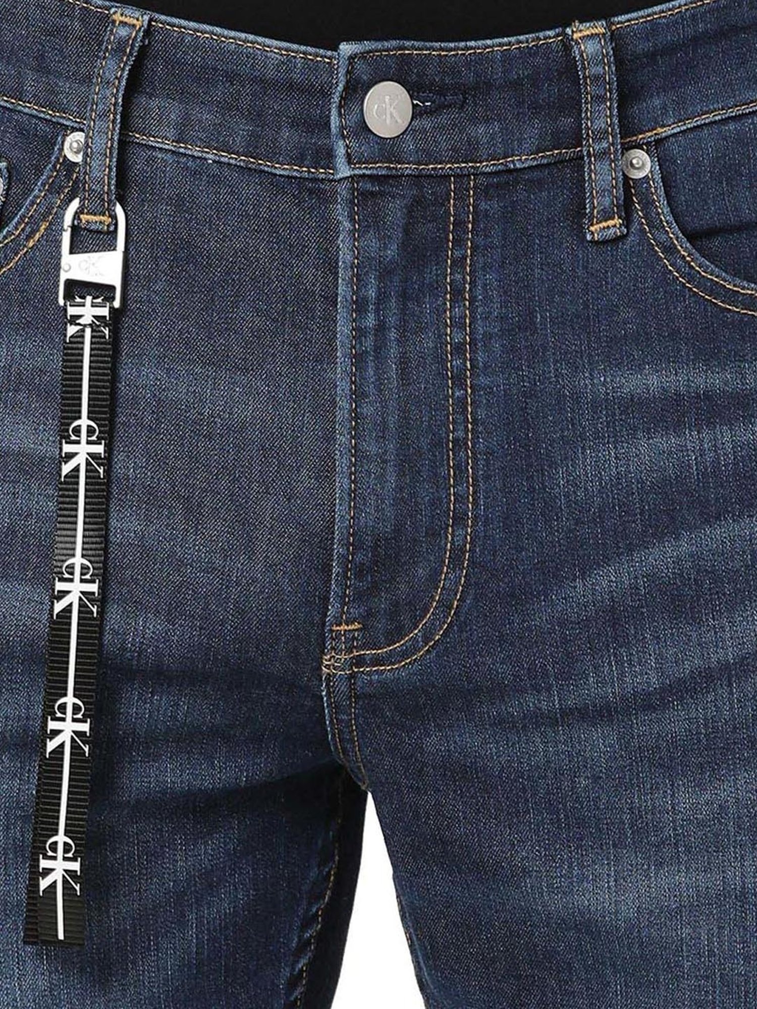 Calvin Klein Jeans Slim Dark Blue Hanger Loop Lightly Washed Mid Rise Jeans