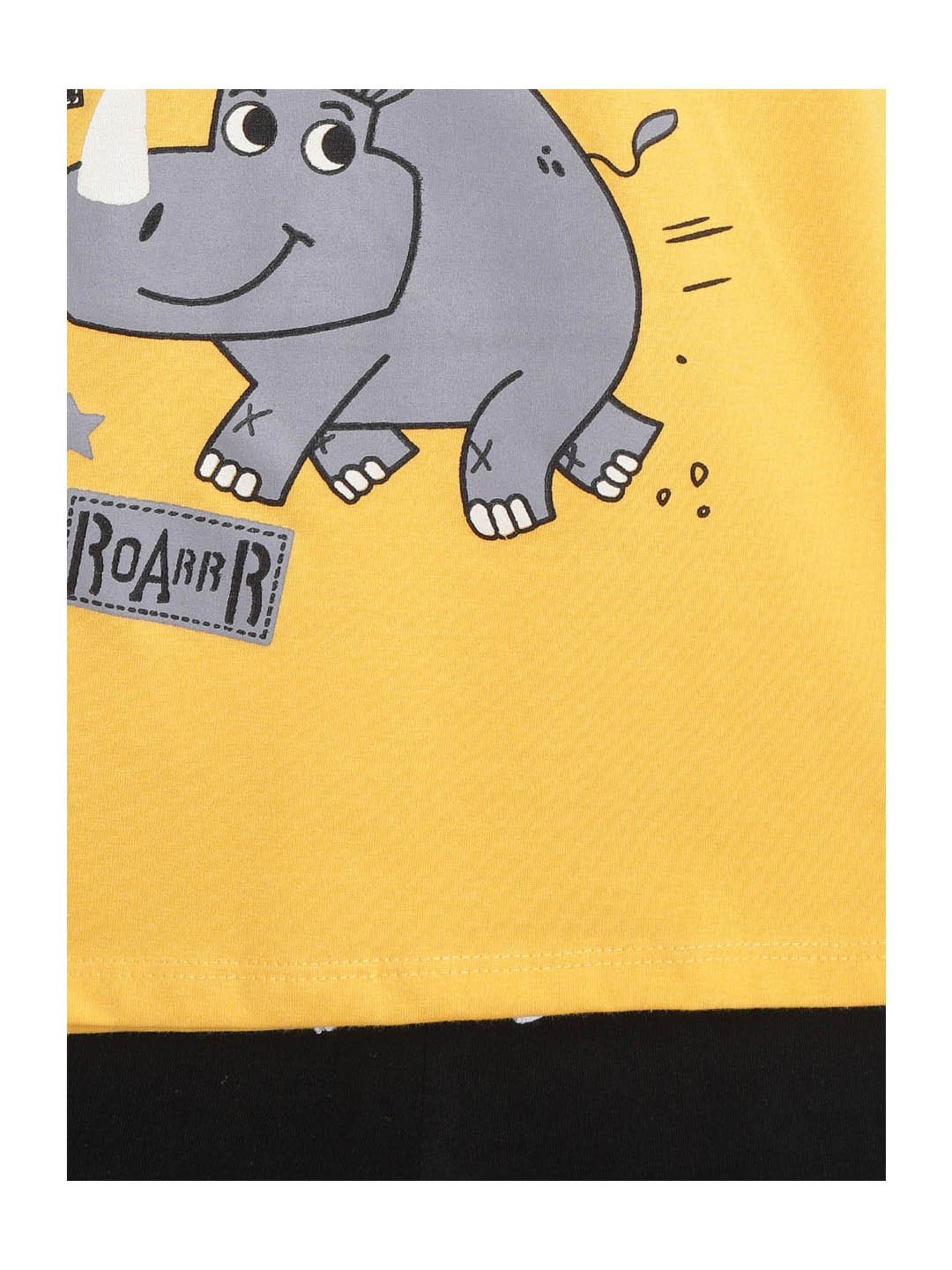 Lazy Shark Kids Yellow & Black Printed  T-Shirt with  Shorts