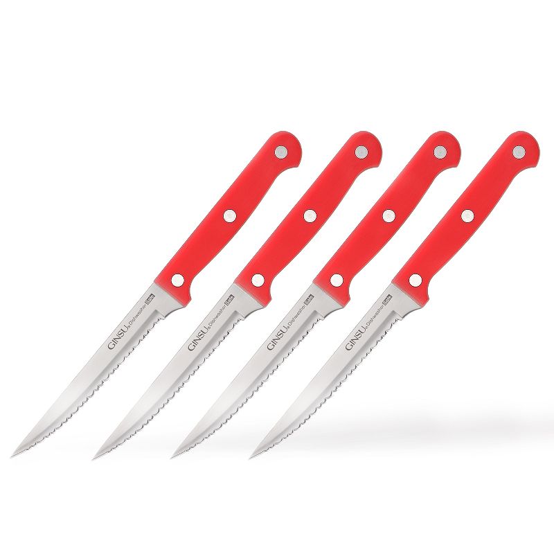 Ginsu Stainless Steel Red Serrated Steak Knives Set 4pc