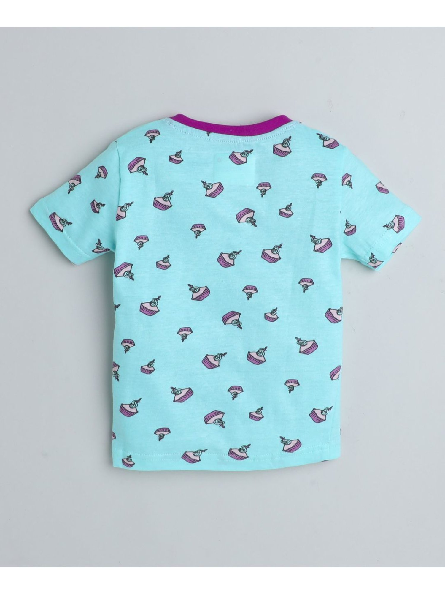Bumzee Kids Turquoise & Pink Printed T-Shirt with Shorts