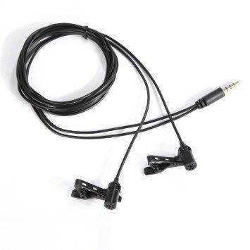 Movo PM20 Dual-Headed Lavalier Lapel Clip-on Omnidirectional Condenser Microphone (for Dual Mono or Stereo Recording) for Apple iPhone, iPad, iPod Touch, Android and Windows Smartphones