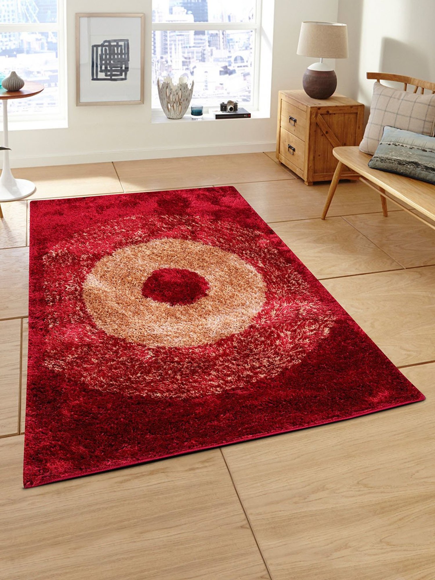 Romee Maroon Polyester Geometric Carpets