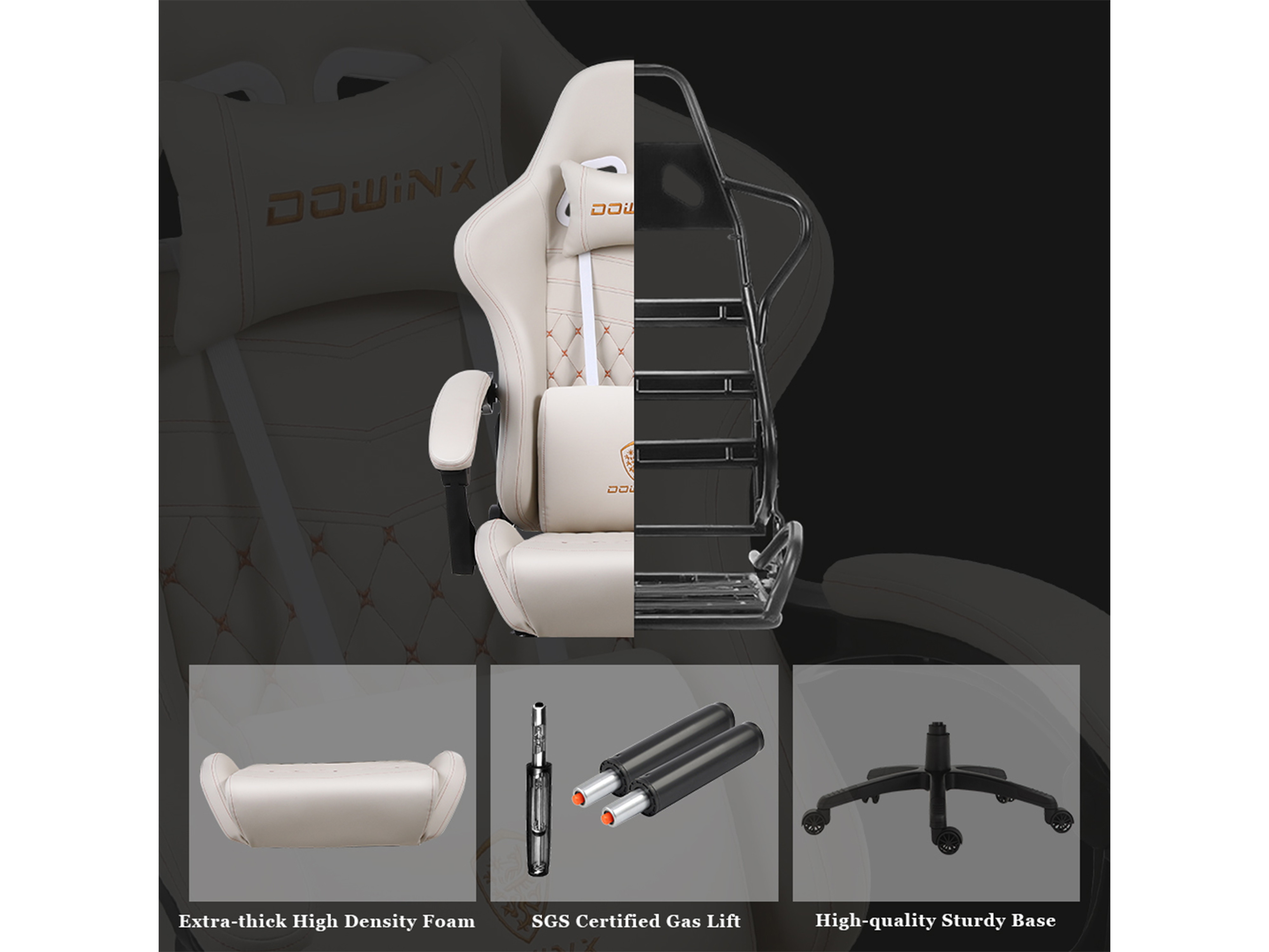 Dowinx Gaming Chair Office Chair PC Chair with Massage Lumbar Support, Racing Style PU Leather High Back Adjustable Swivel Task Chair with Footrest (Black&Red)