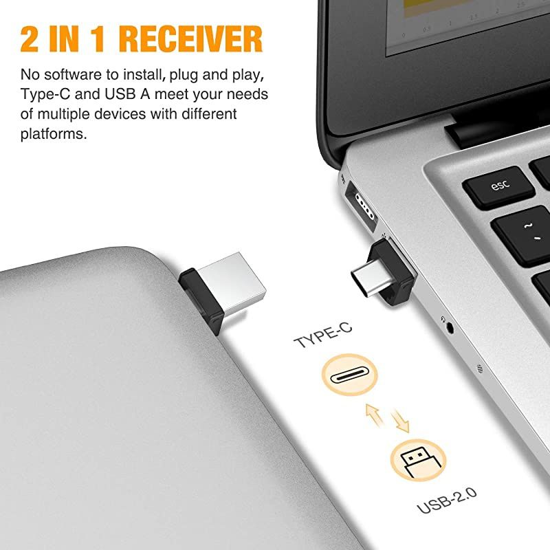 Wireless PowerPoint Presentation Clicker Remote 2 in 1 Type C and USB A RF 24GHz PPT Presentation Presenter Laptop Clicker Pointer Slide Advancer with Hyperlink Volume Control