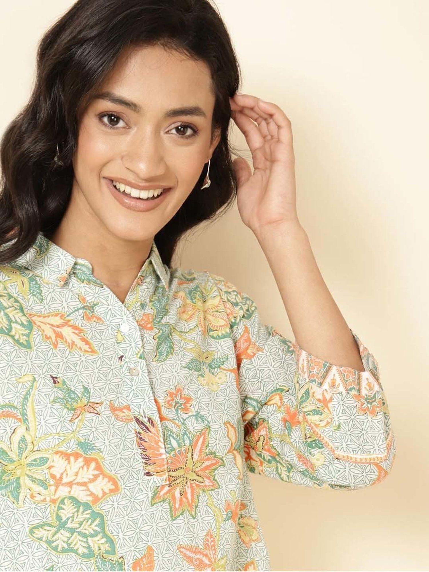 Fabindia Green Cotton Printed Tunic