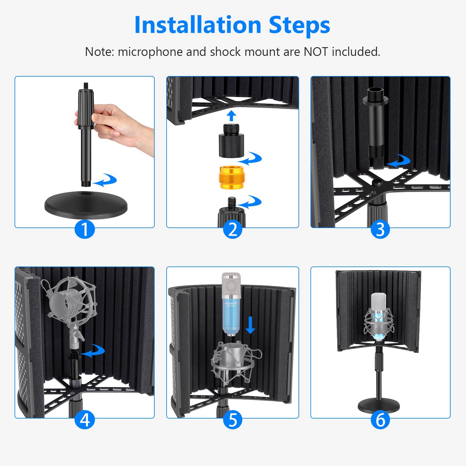 Neewer NW-12 Pro Tabletop Microphone Isolation Shield with Round Base Stand, Mic Sound Absorbing Foam for Studio Recording, Podcasts, Vocals, Singing, Broadcasting (Mic and Shock Mount Not Included)