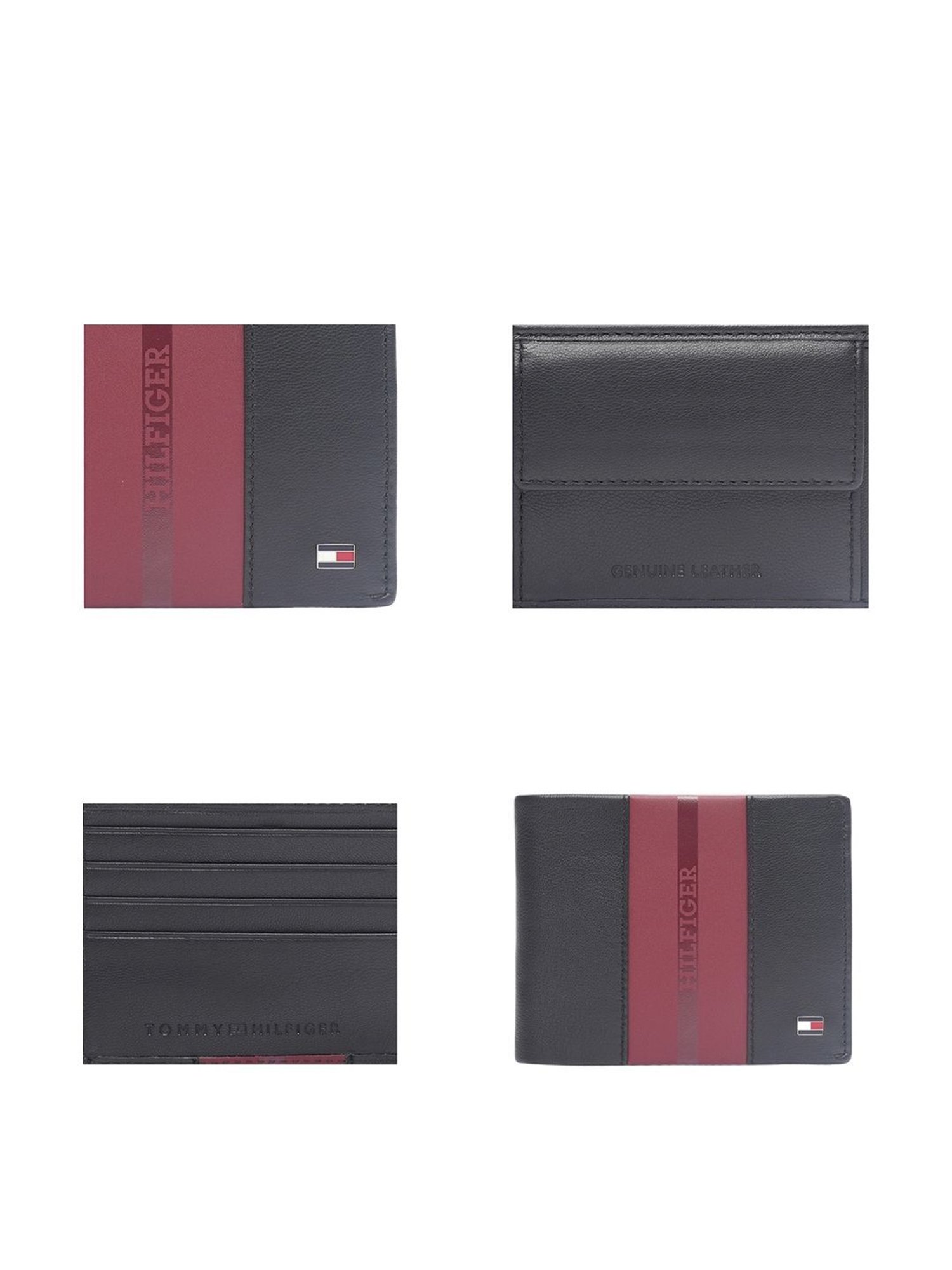 TOMMY HILFIGER Alimos Black & Wine Casual Leather Bi-Fold Wallet for Men