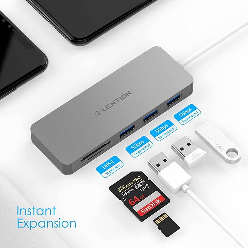 USB C Hub with 3 USB 30 and SDMicro SD Card Reader Compatible 20202016 MacBook Pro 131516 New Mac AiriPad ProSurface ChromeBook More MultiPort Type C Adapter CBC15 Space Gray