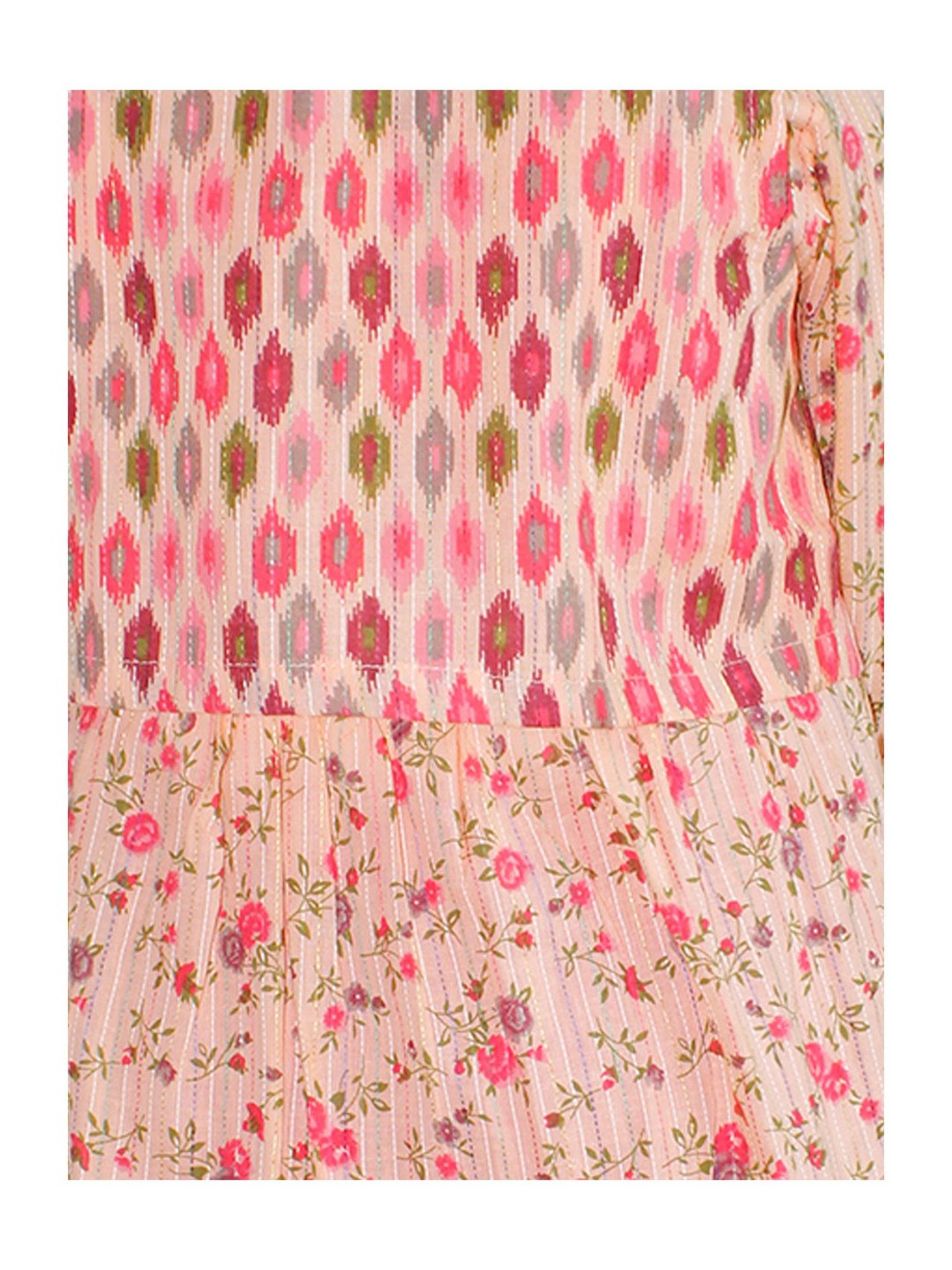 Kiddopanti Kids Peach Floral Print Anarkali Kurta with Crop Shrug