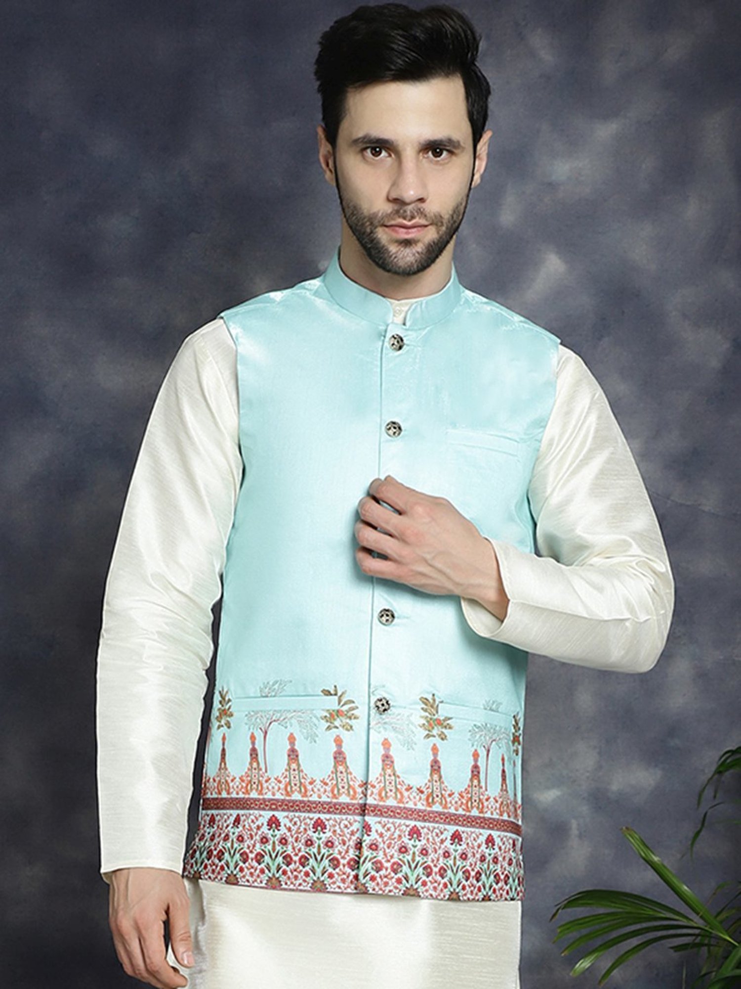 Jompers Sky Regular Fit Printed Nehru Jacket