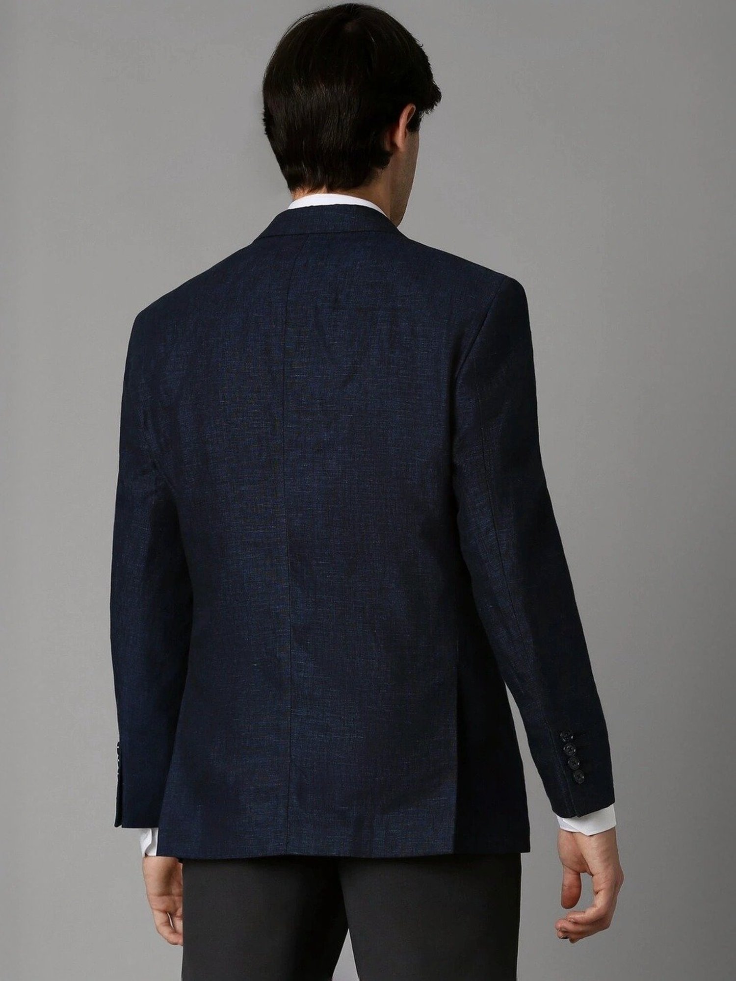 Louis Philippe Navy Linen Slim Fit Texture Blazer