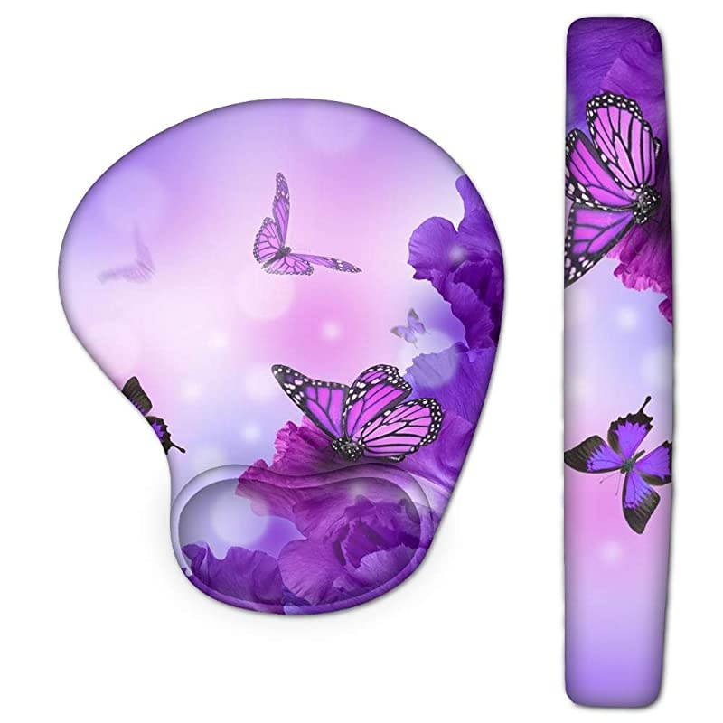 Wrist Rest Pad and Mouse Wrist Rest Support Mouse Pad Set Ergonomic Support Premium Memory Foam Durable amp Comfortable amp Lightweight for Easy Typing amp Pain Relief Purple Butterflies