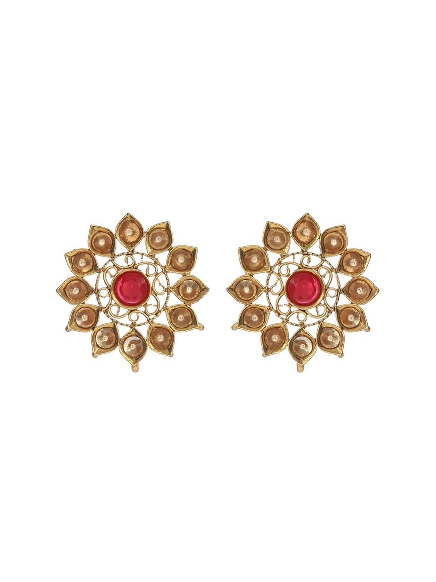 Priyaasi Floral Pink & Golden Stud Earrings
