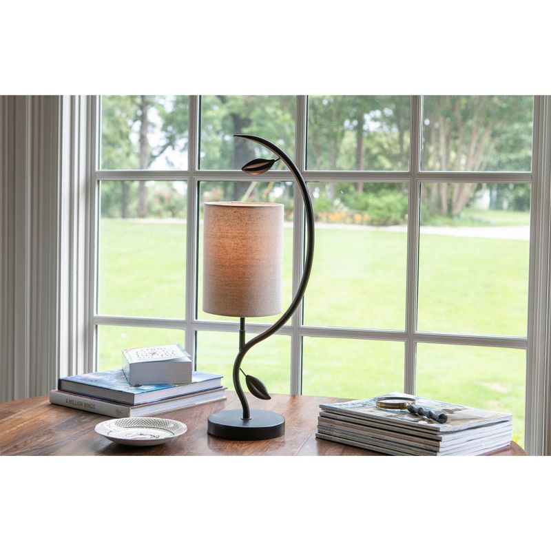 Possini Euro Design Industrial Table Lamp Oil Rubbed Bronze Clear Glass Burlap Tapered Drum Shade for Living Room Bedroom Bedside